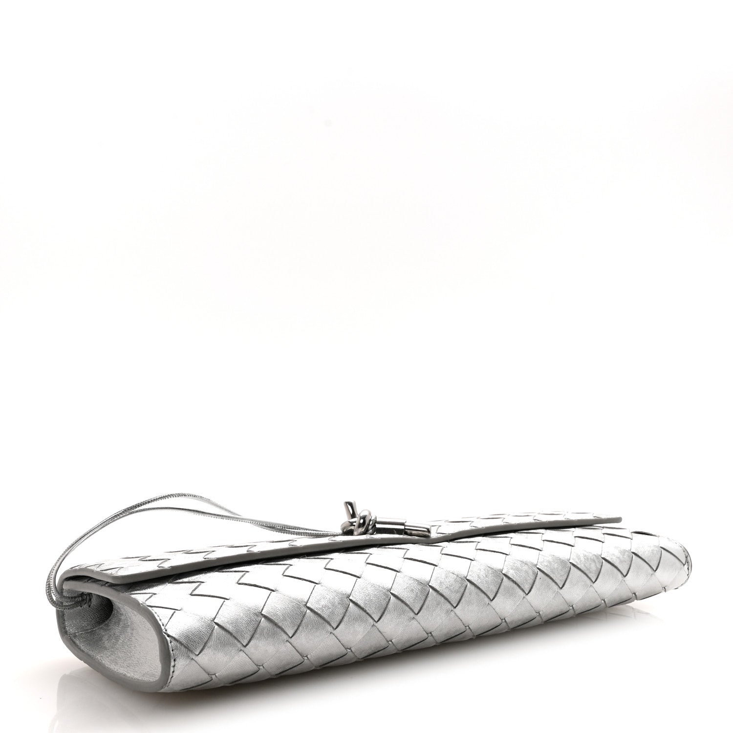 Bottega Veneta Metallic Lambskin Intrecciato Long Andiamo Top Handle Clutch Silver 4 of 6