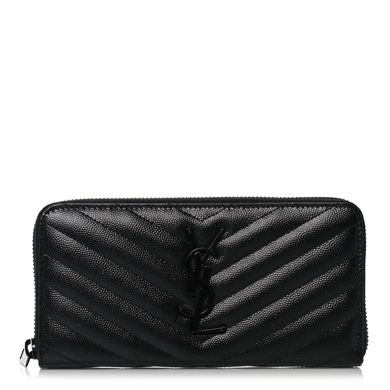 Saint Laurent Grain De Poudre Matelasse Chevron Monogram Monochrome Zip Around Wallet Black 1 of 9