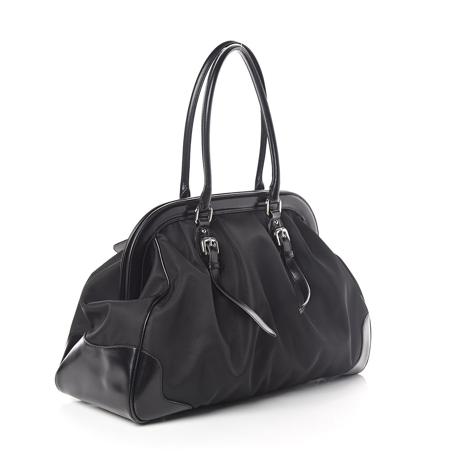 Tessuto Nylon Calfskin Frame Satchel Black