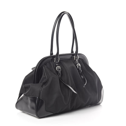 Prada Tessuto Nylon Calfskin Frame Satchel Black 3 of 9
