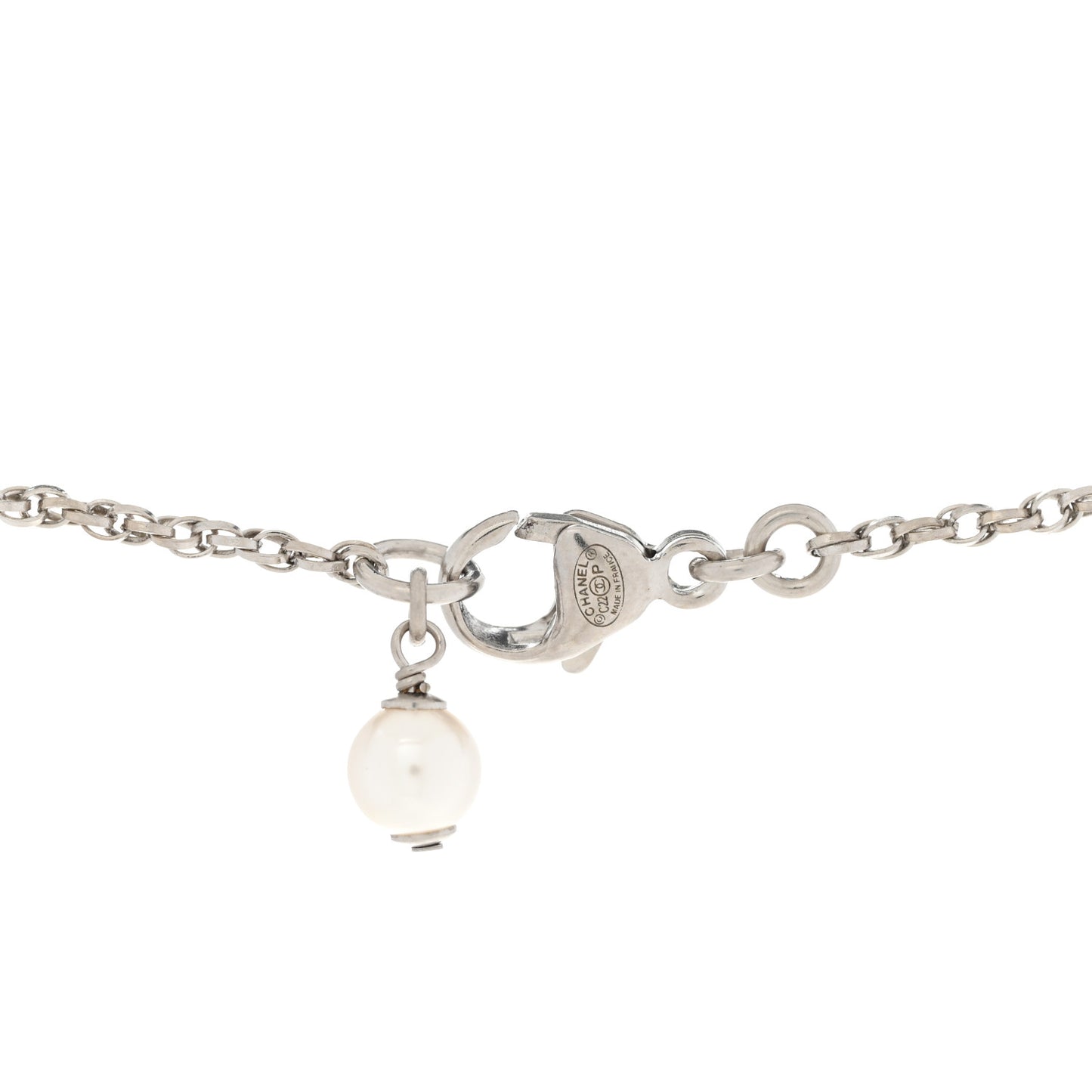 Crystal Pearl CC Pendant Necklace Silver