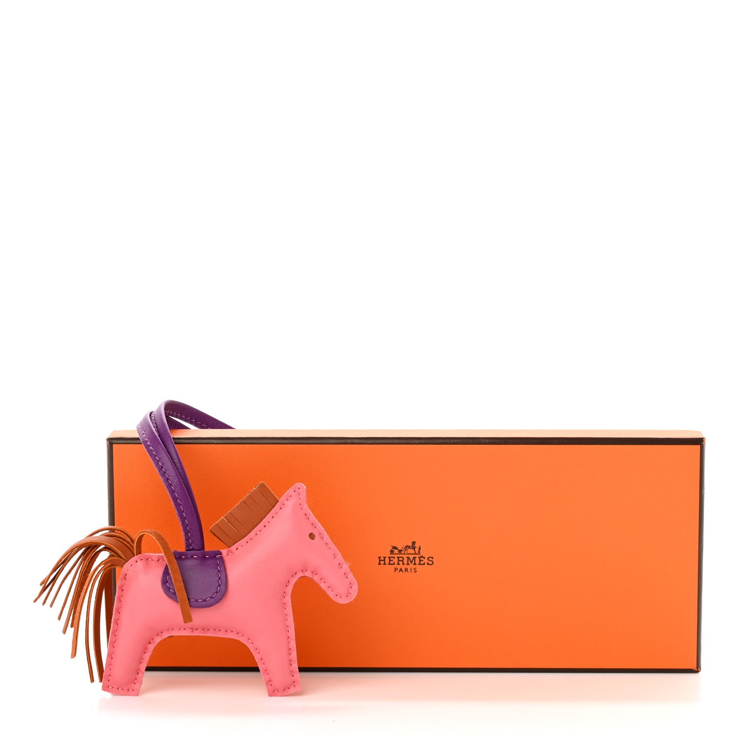 Hermes Milo Lambskin Grigri Rodeo Horse Bag Charm PM Rose Azalee Gold Anemone 5 of 5