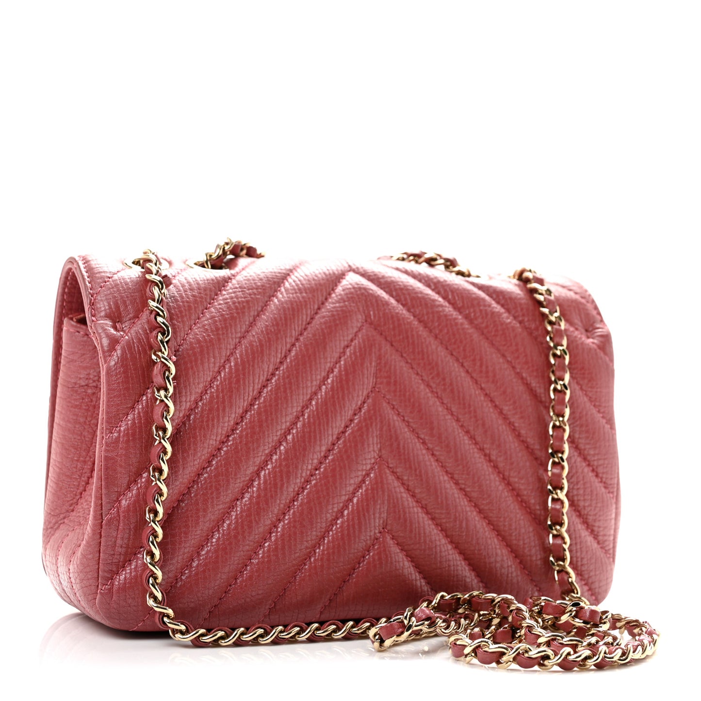 Calfskin Chevron Quilted Mini Statement Flap Pink