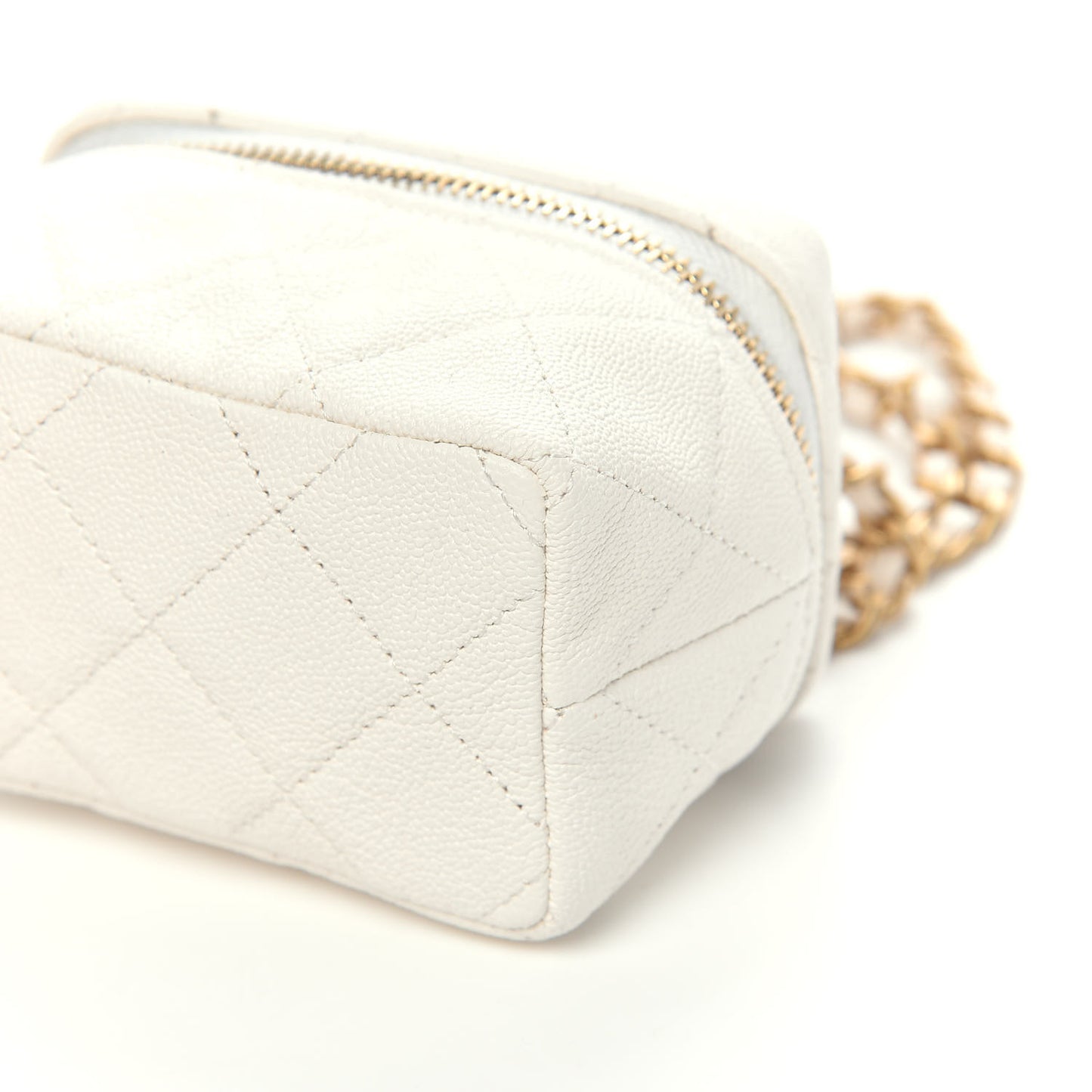 Caviar Quilted Mini Top Handle Vanity With Chain White