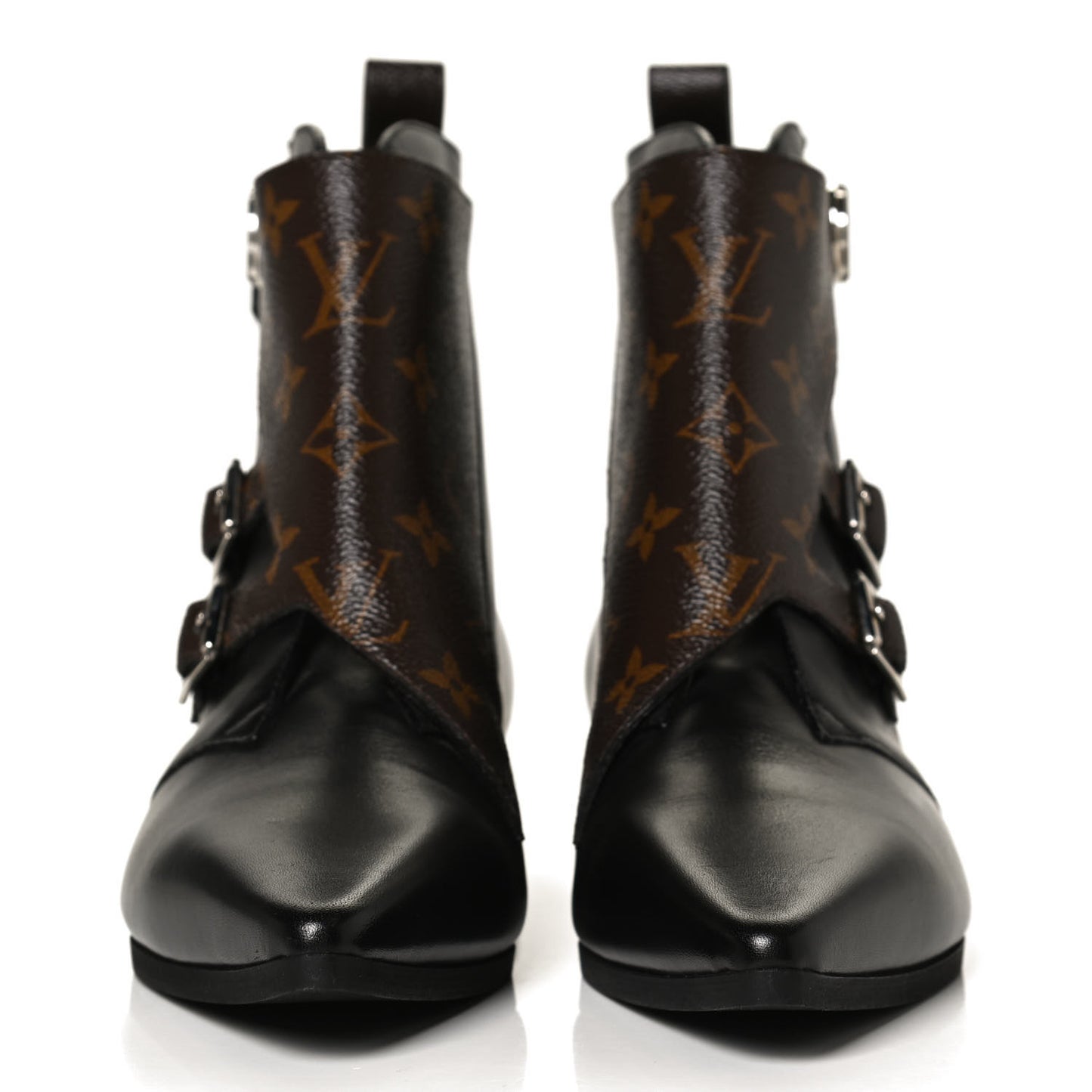 Calfskin Monogram Jumble Flat Ankle Boots 37 Black
