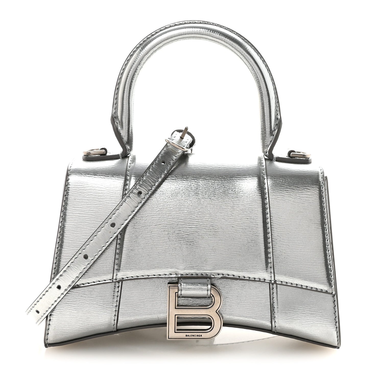 Metallic Textured Calfskin Hourglass Top Handle Bag XS Silver