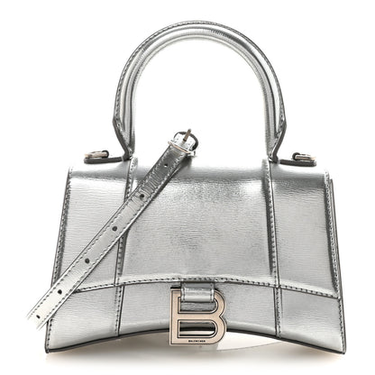 Balenciaga Metallic Textured Calfskin Hourglass Top Handle Bag XS Silver 1 of 9