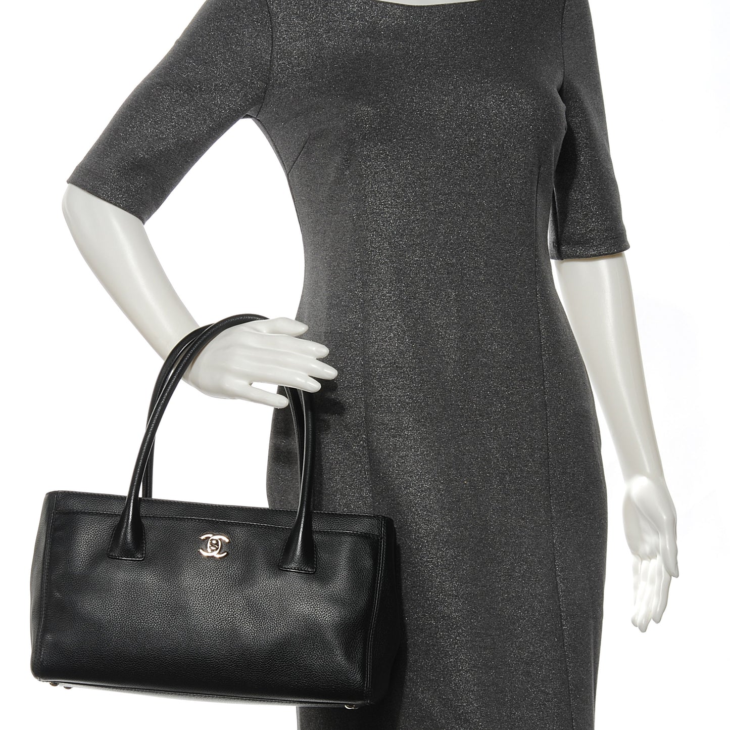 Calfskin Small Cerf Shopper Tote Black