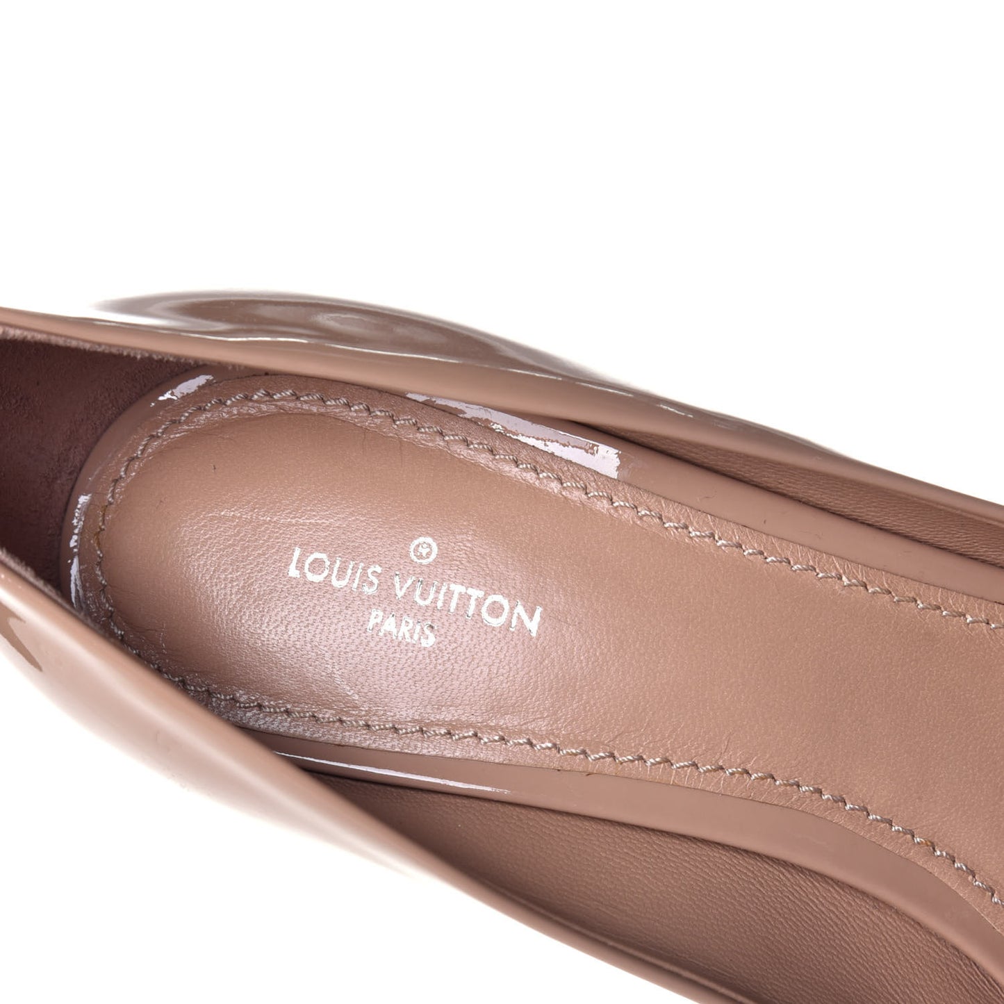 Patent Calfskin Eyeline Open Toe Pumps 38.5 Nude