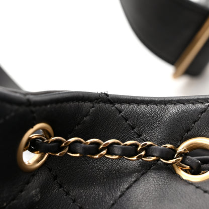 Chanel Calfskin Stitched Small Paris Rome Drawstring CC Bag Black 11 of 11