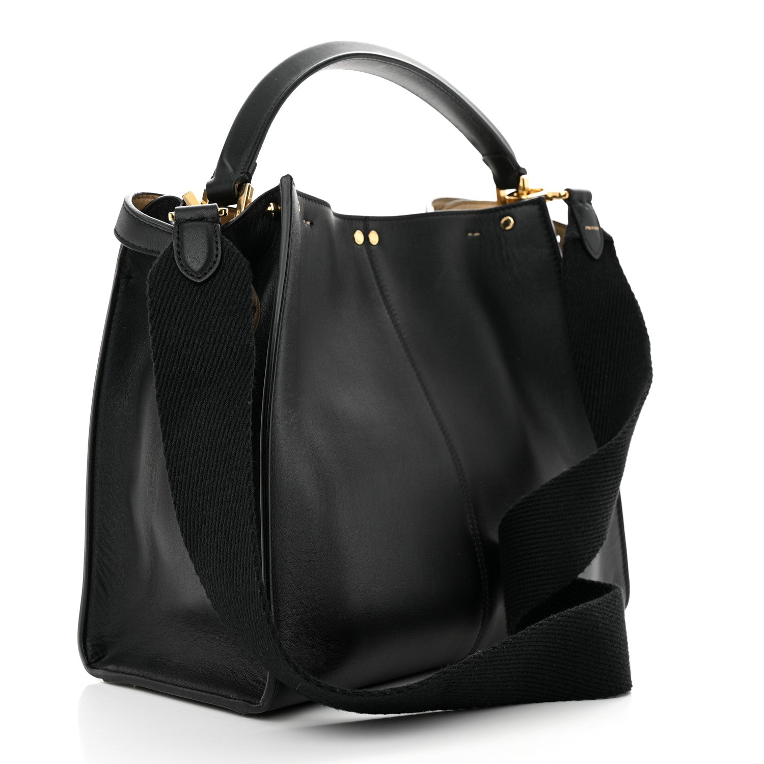 Fendi Vitello Seta Glazed Fabric FF 1974 Medium Peekaboo X-Lite Black Mogano Panna 3 of 10