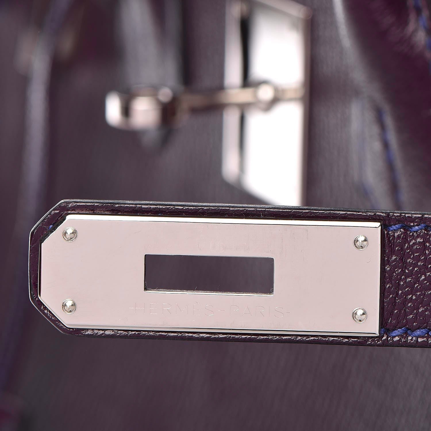 Hermes Chevre Mysore Bi-Color Horseshoe Birkin 30 Raisin Bleu Electrique 13 of 36