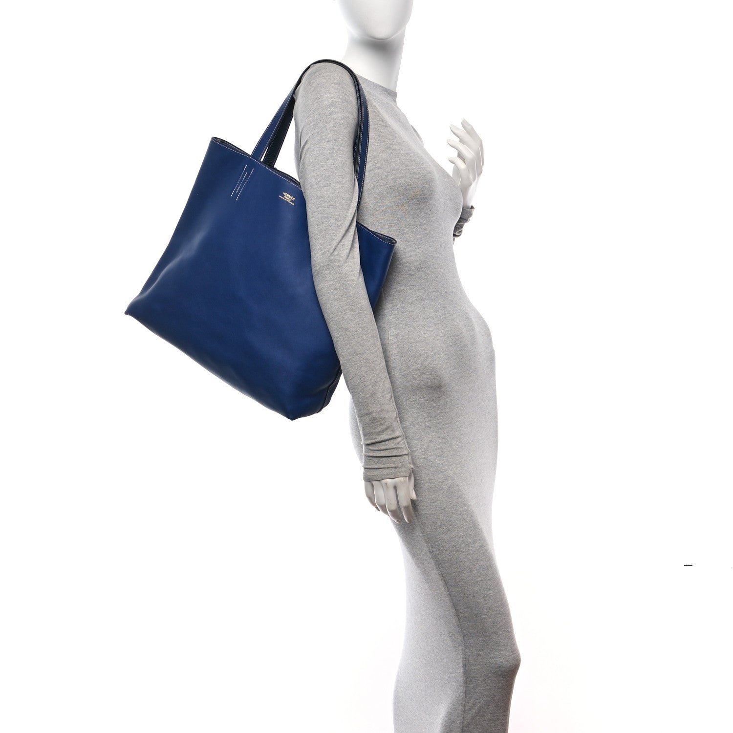Hermes Veau Sikkim Taurillon Clemence Double Sens 36 Reversible Tote Bleu Electrique Bleu De Malte 2 of 14