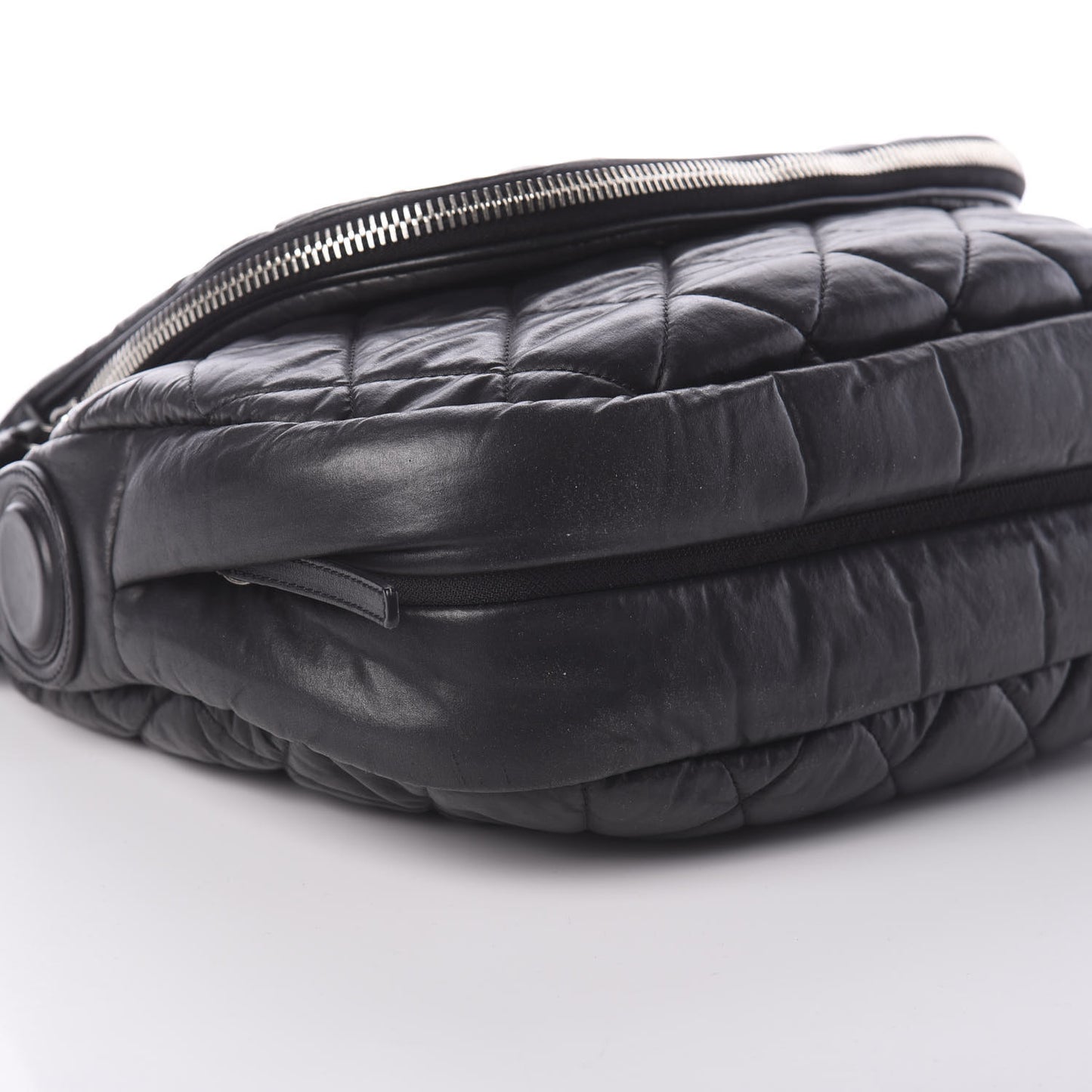 Aged Calfskin Quilted Expandable Messenger Black