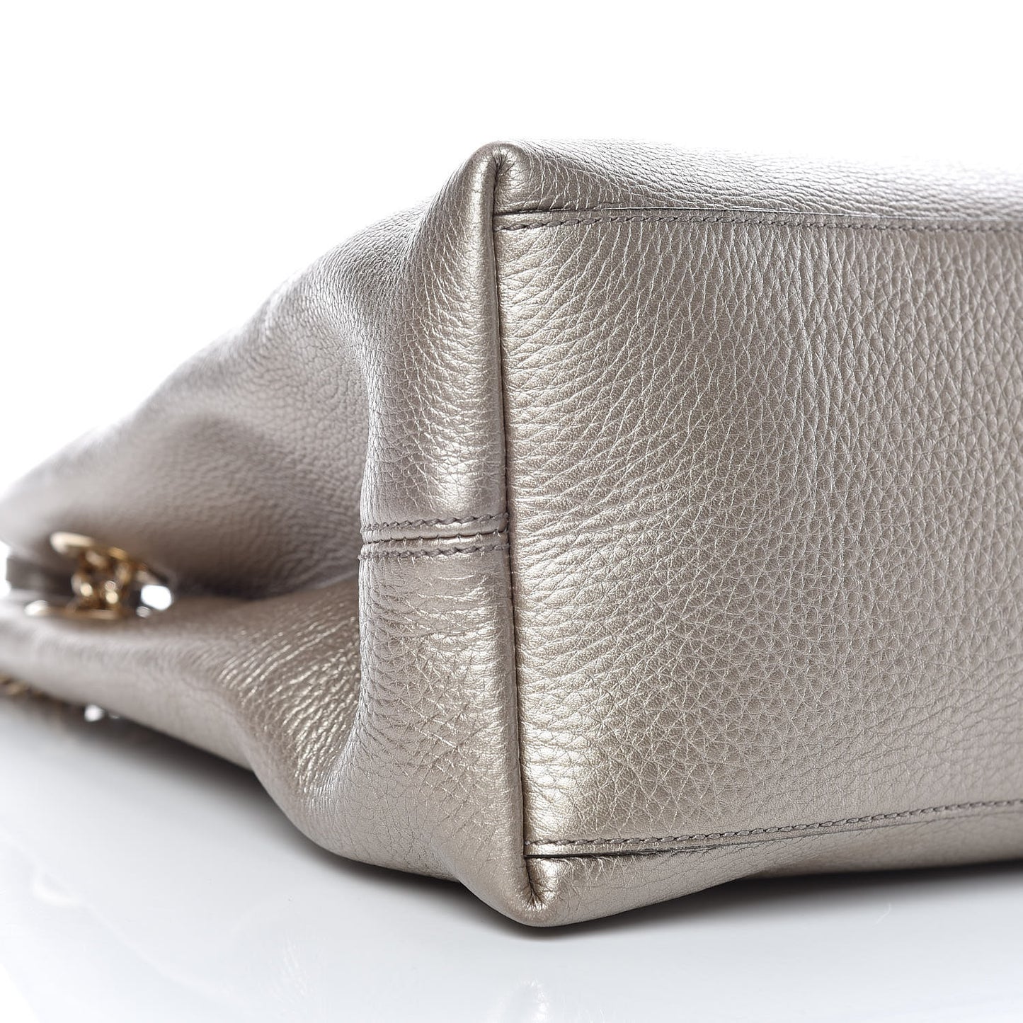 Metallic Pebbled Calfskin Medium Soho Chain Shoulder Bag Golden Beige