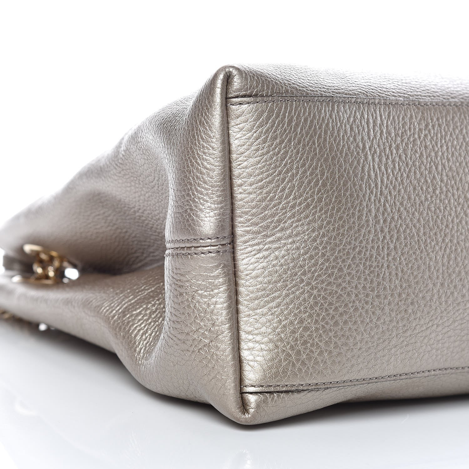 Gucci Metallic Pebbled Calfskin Medium Soho Chain Shoulder Bag Golden Beige 5 of 11