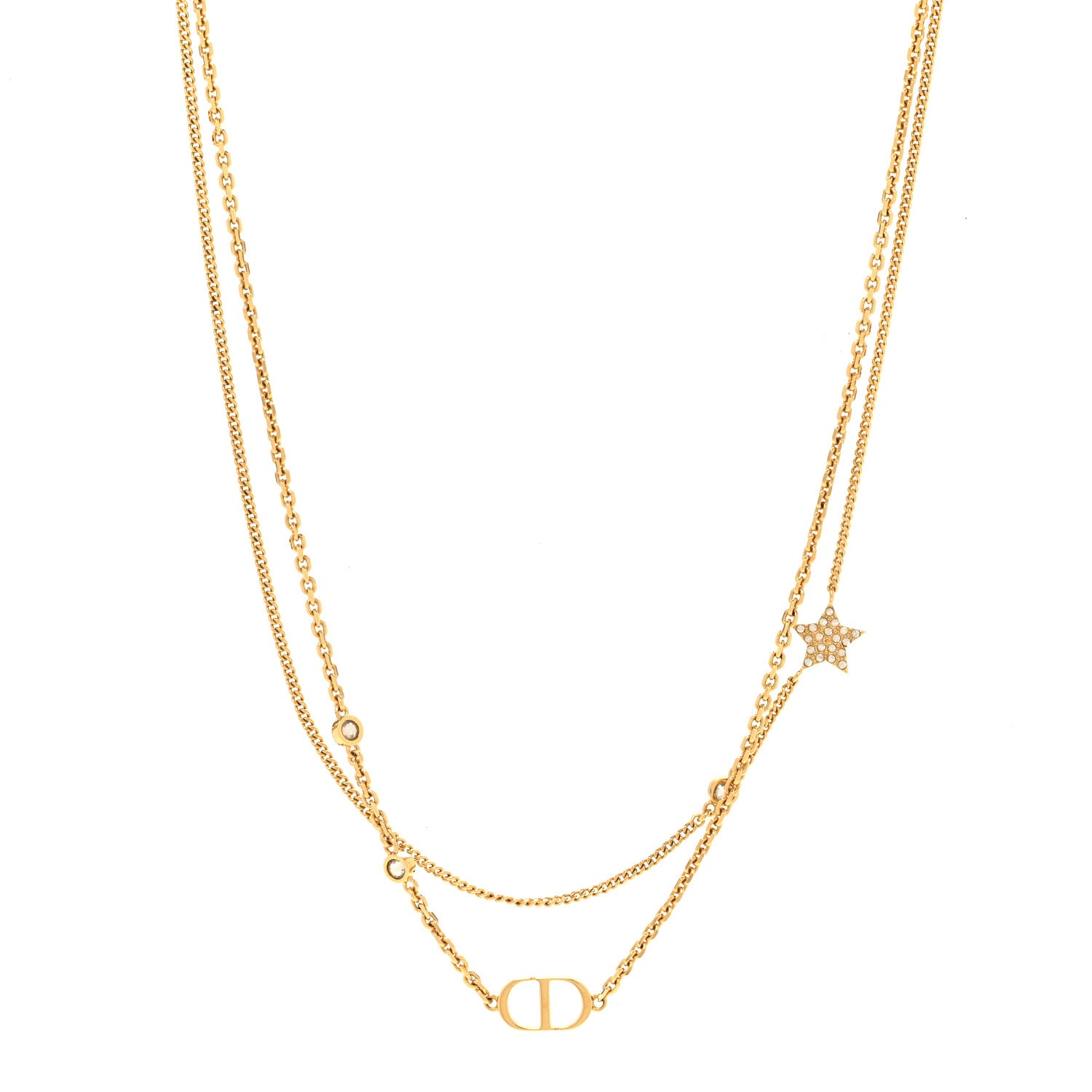 Christian Dior Metal Crystal Petit CD Double Necklace Gold 1 of 6