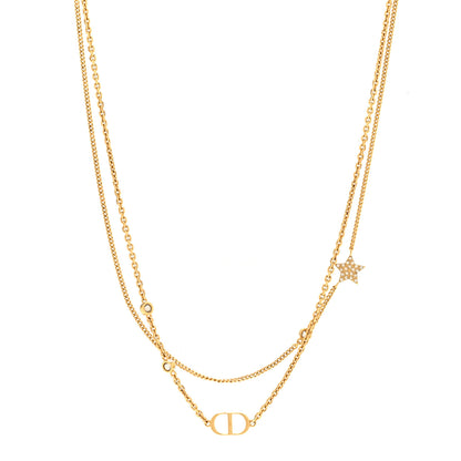 Christian Dior Metal Crystal Petit CD Double Necklace Gold 1 of 6