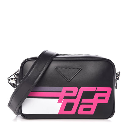 Chloe PRADA City Calfskin Racing Logo Camera Bag Black Fuxia 1 of 7
