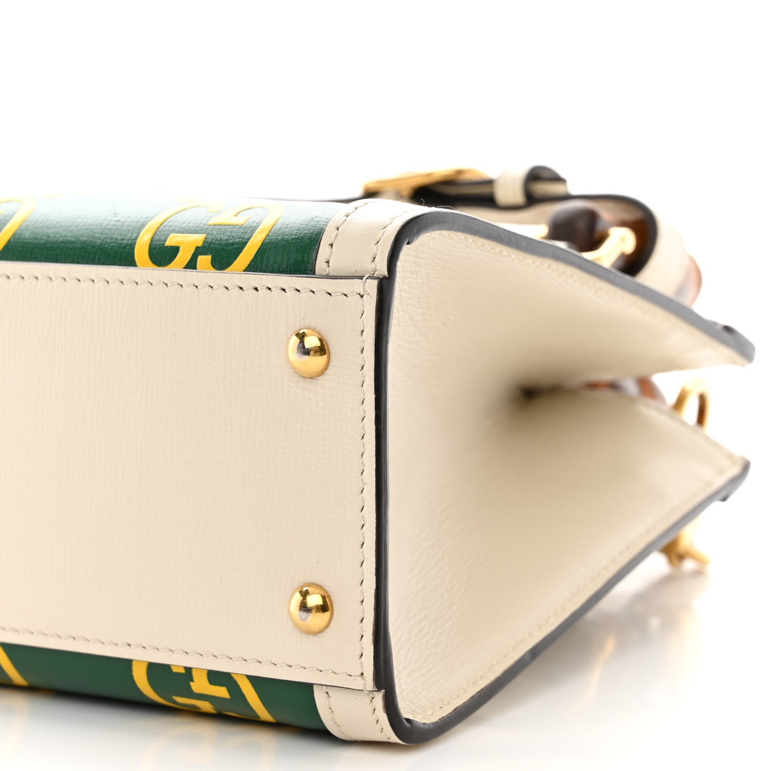 Gucci Azalea Calfskin GG Monogram Bi-Color Debossed Mini Diana Tote Bag Emerald Stone Topaz Mystic White 10 of 10