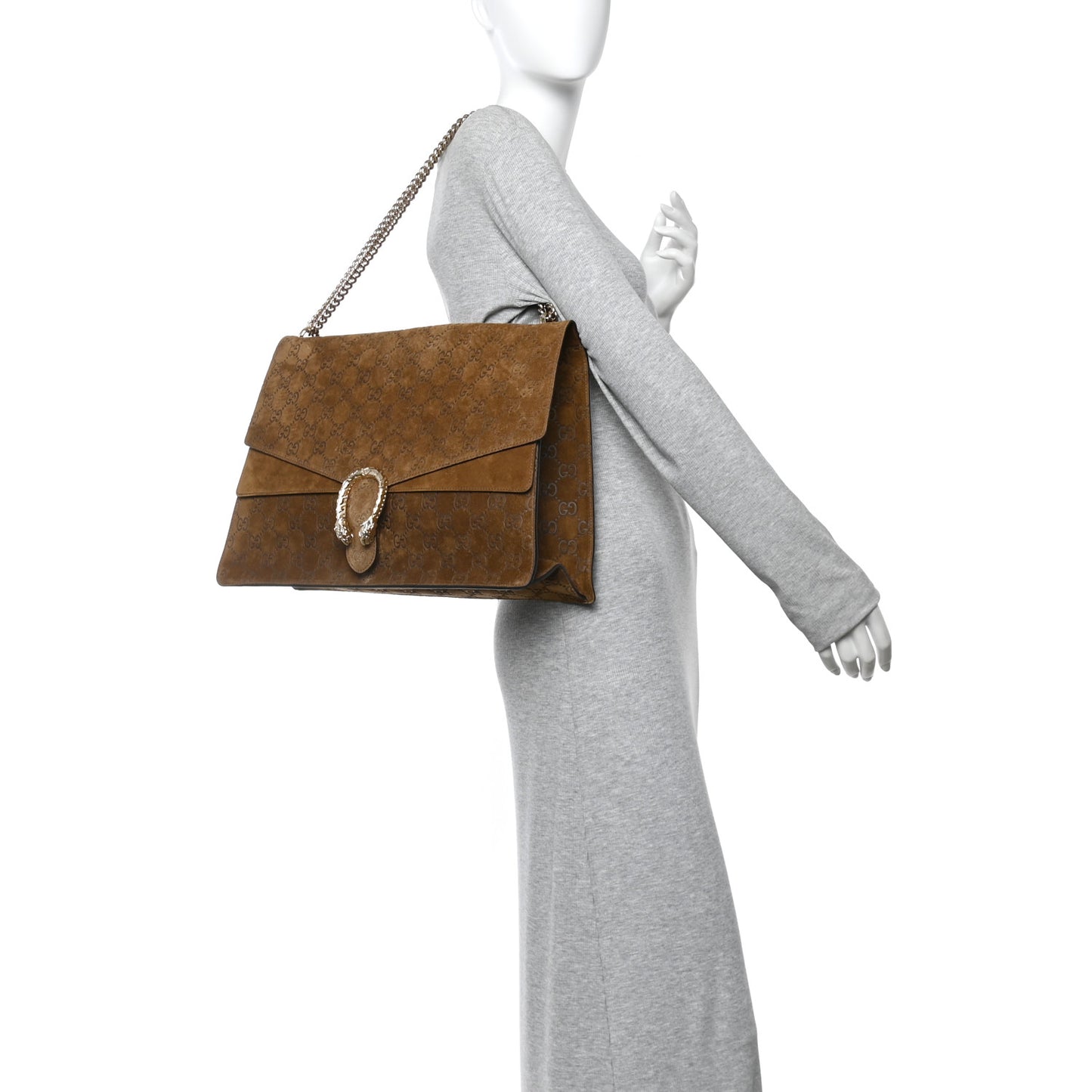 Suede GG Debossed Large Dionysus Shoulder Bag Brown