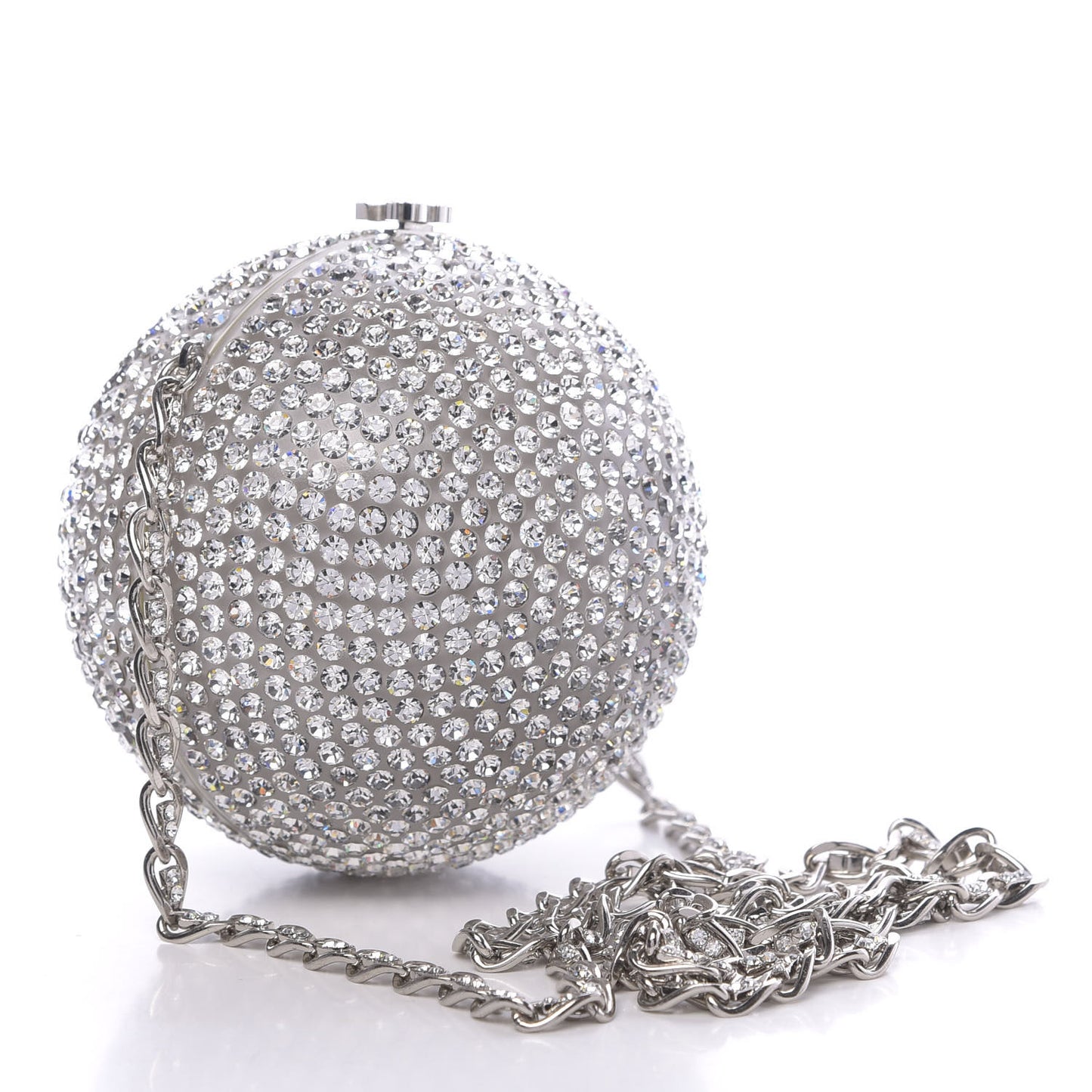 Plexiglass Strass CC Round Minaudiere Clutch Silver