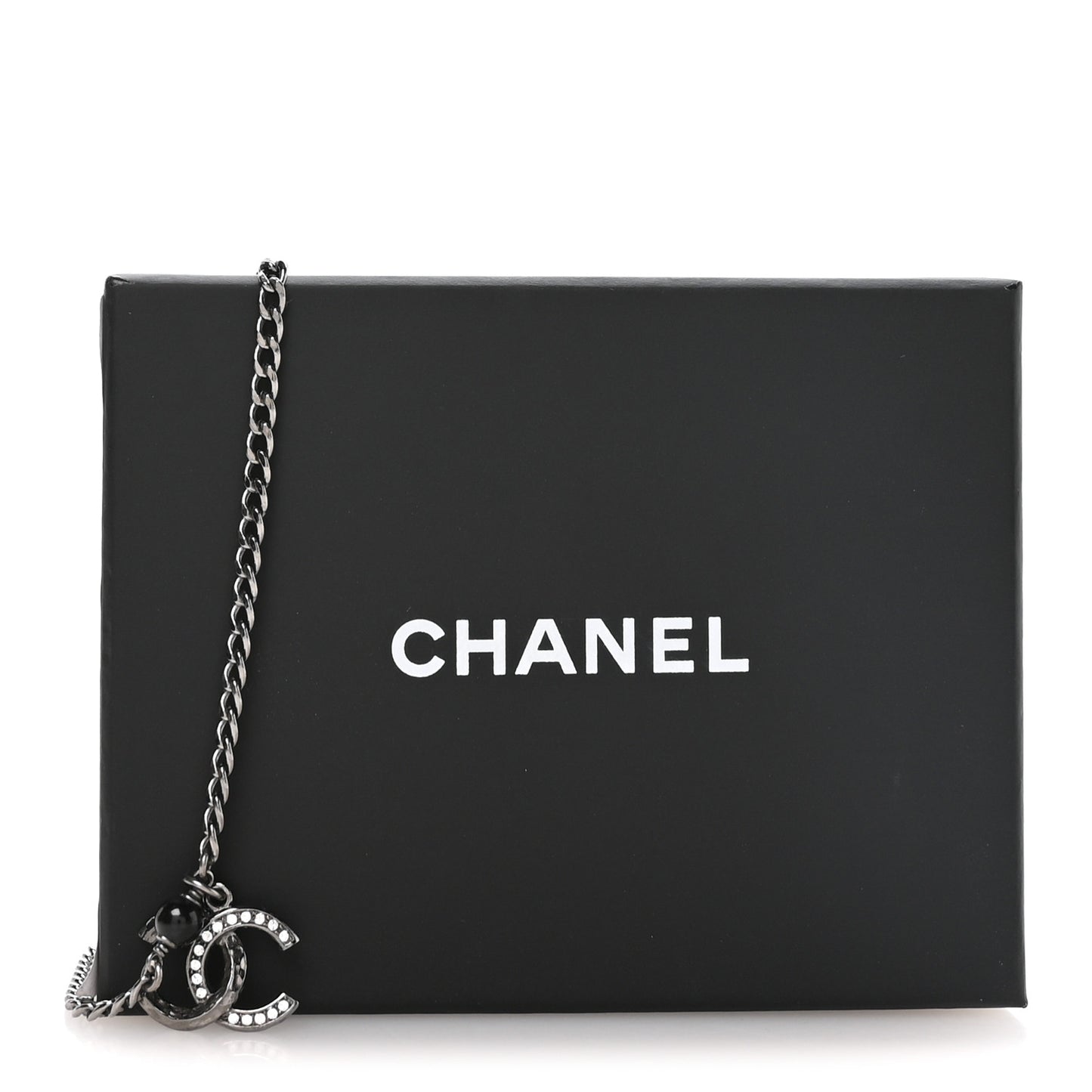 Crystal Textured CC Pendant Necklace Ruthenium