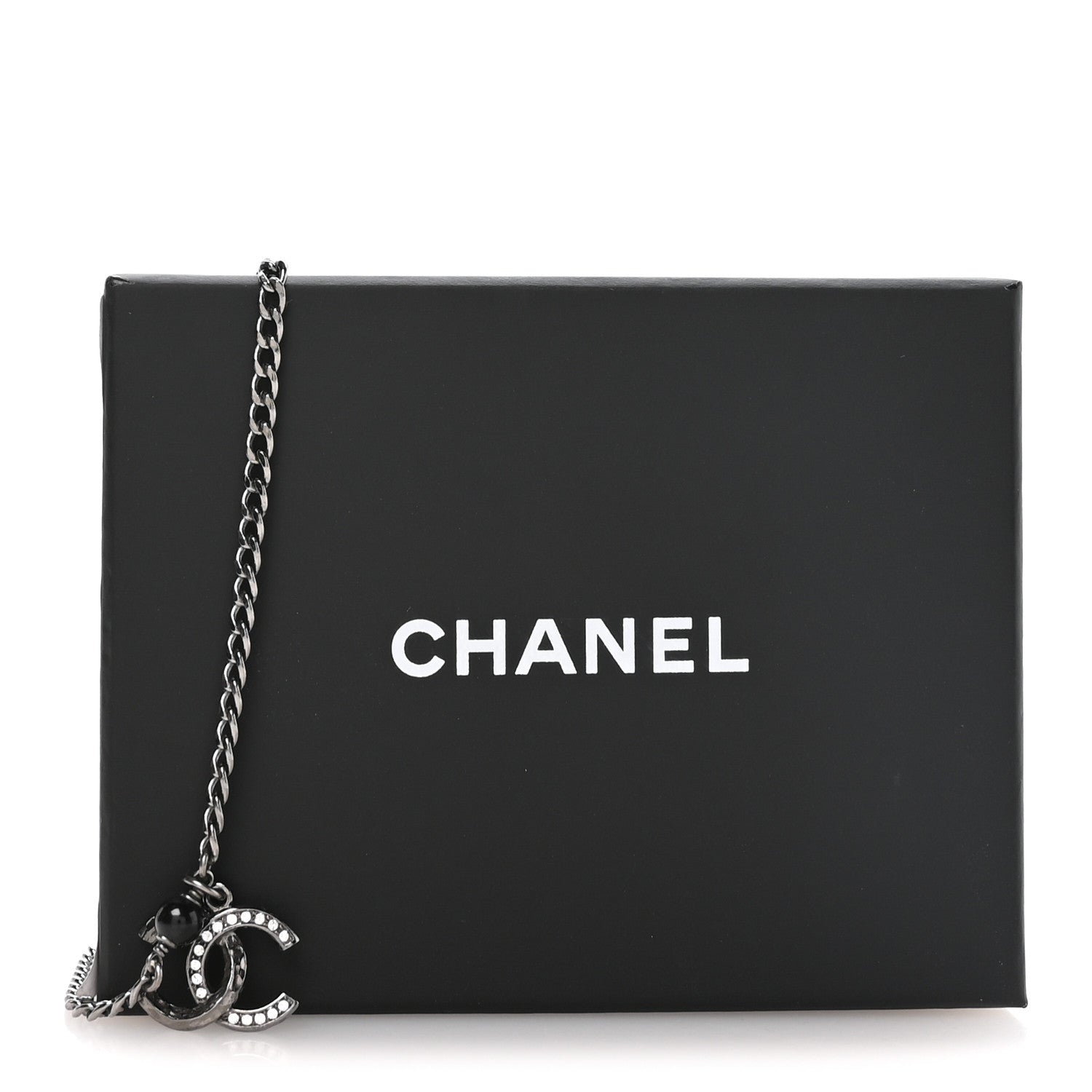 Chanel Crystal Textured CC Pendant Necklace Ruthenium 6 of 6