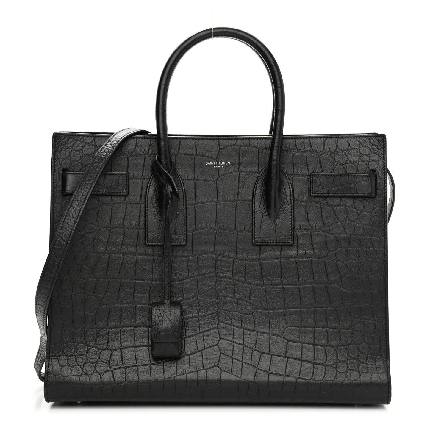 Calfskin Crocodile Embossed Small Sac de Jour Black