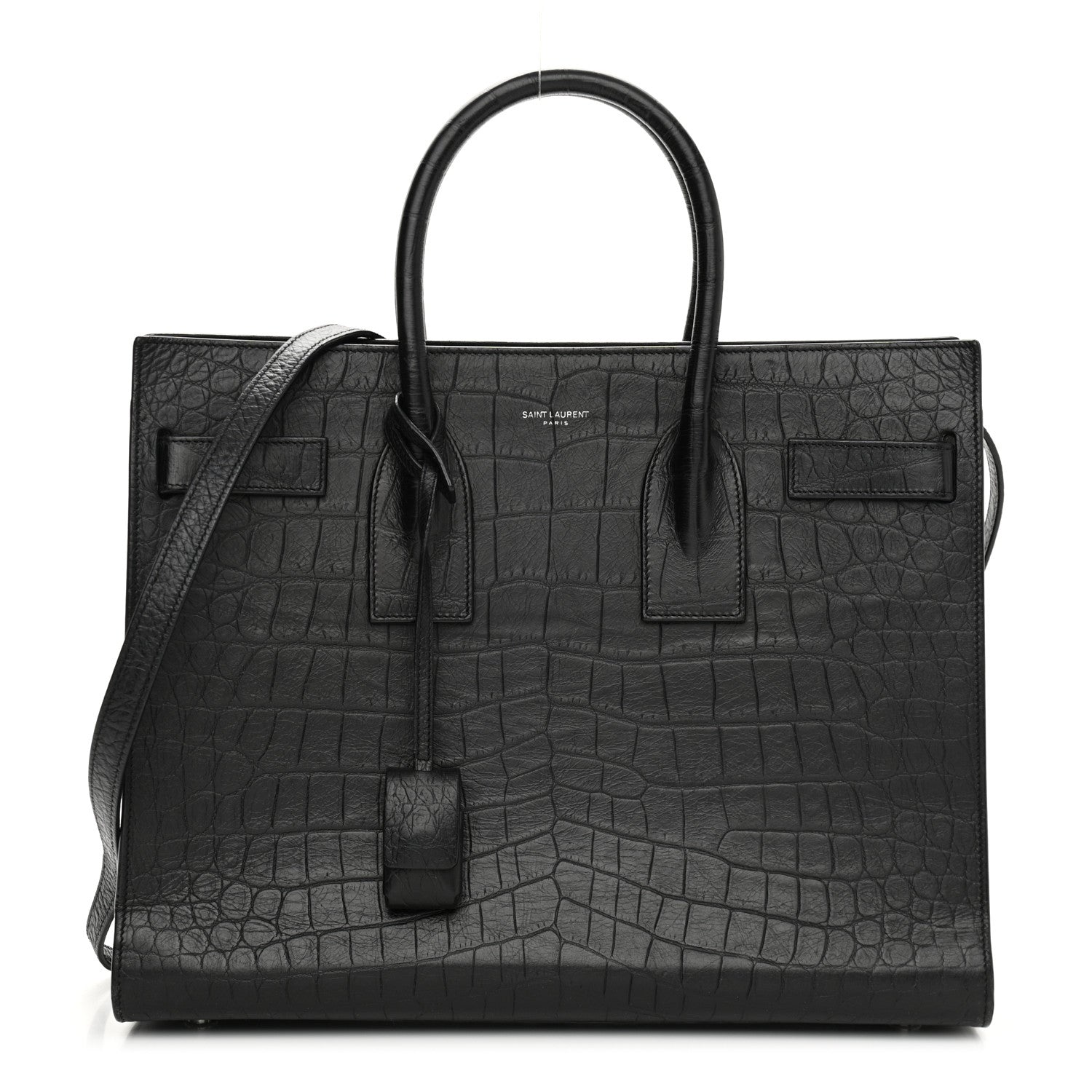 Saint Laurent Calfskin Crocodile Embossed Small Sac de Jour Black 1 of 9