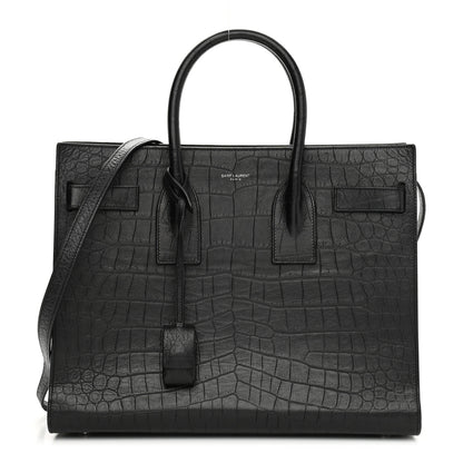 Saint Laurent Calfskin Crocodile Embossed Small Sac de Jour Black 1 of 9