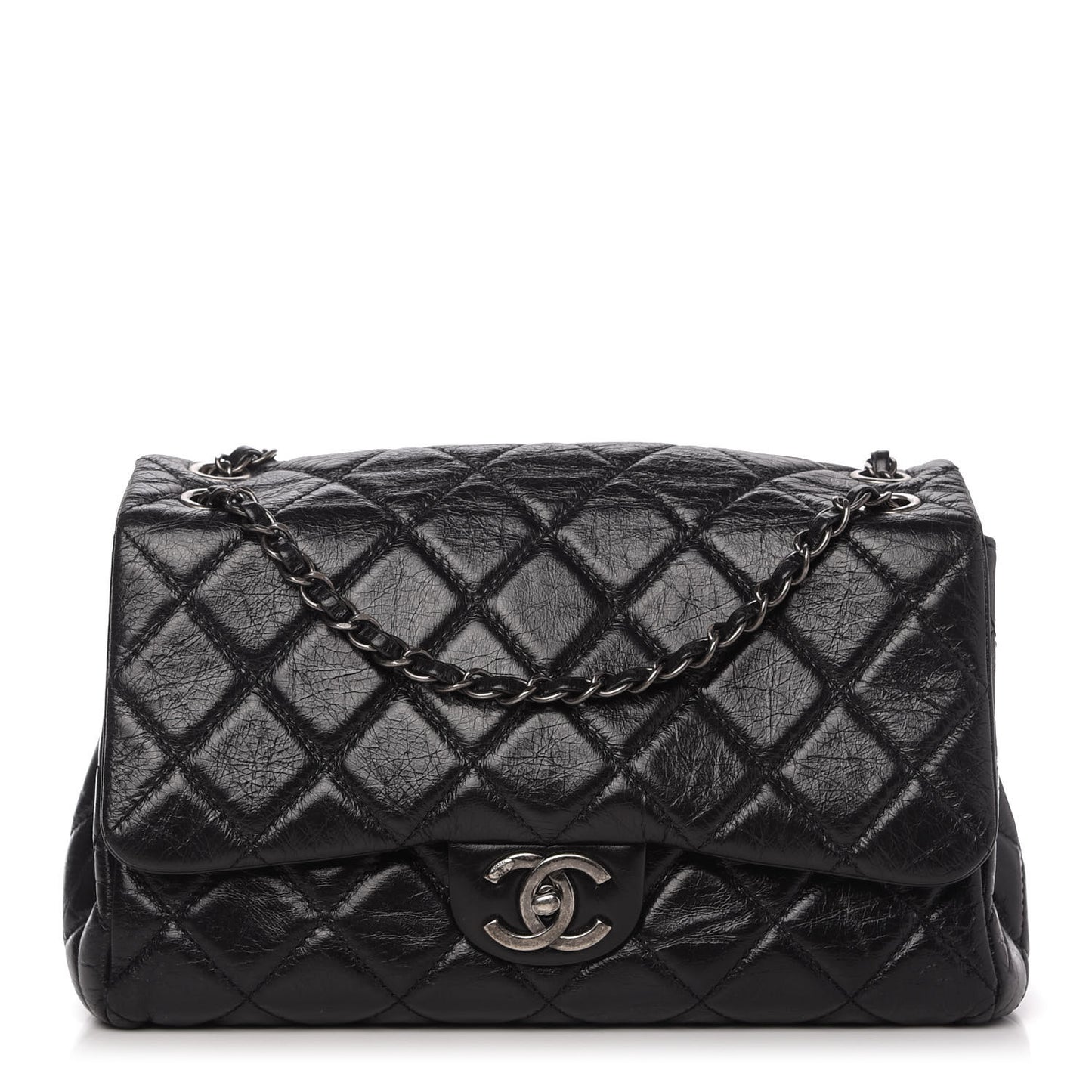 Glazed Calfskin Quilted Coco Soft Flap Black
