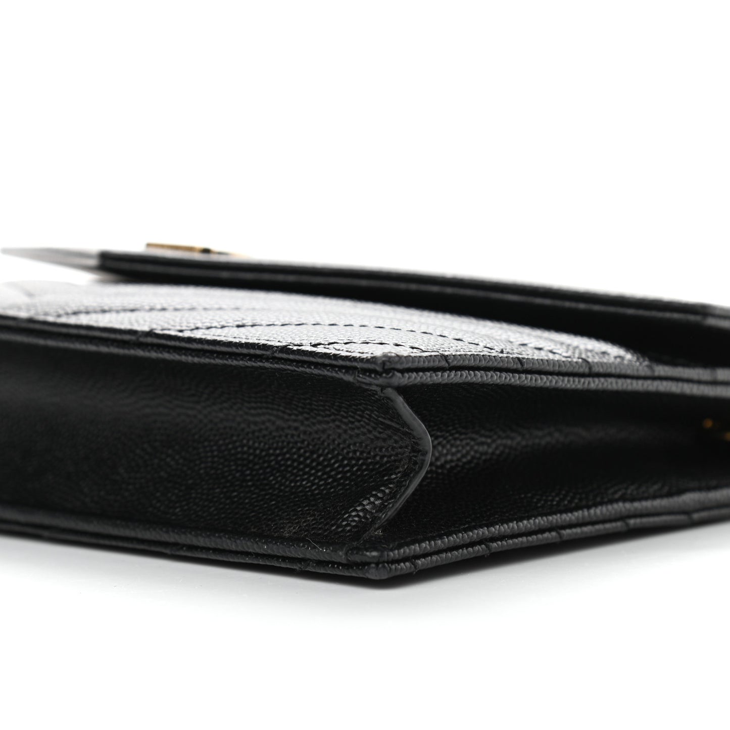 Grain De Poudre Matelasse Chevron Monogram Envelope Chain Wallet Black