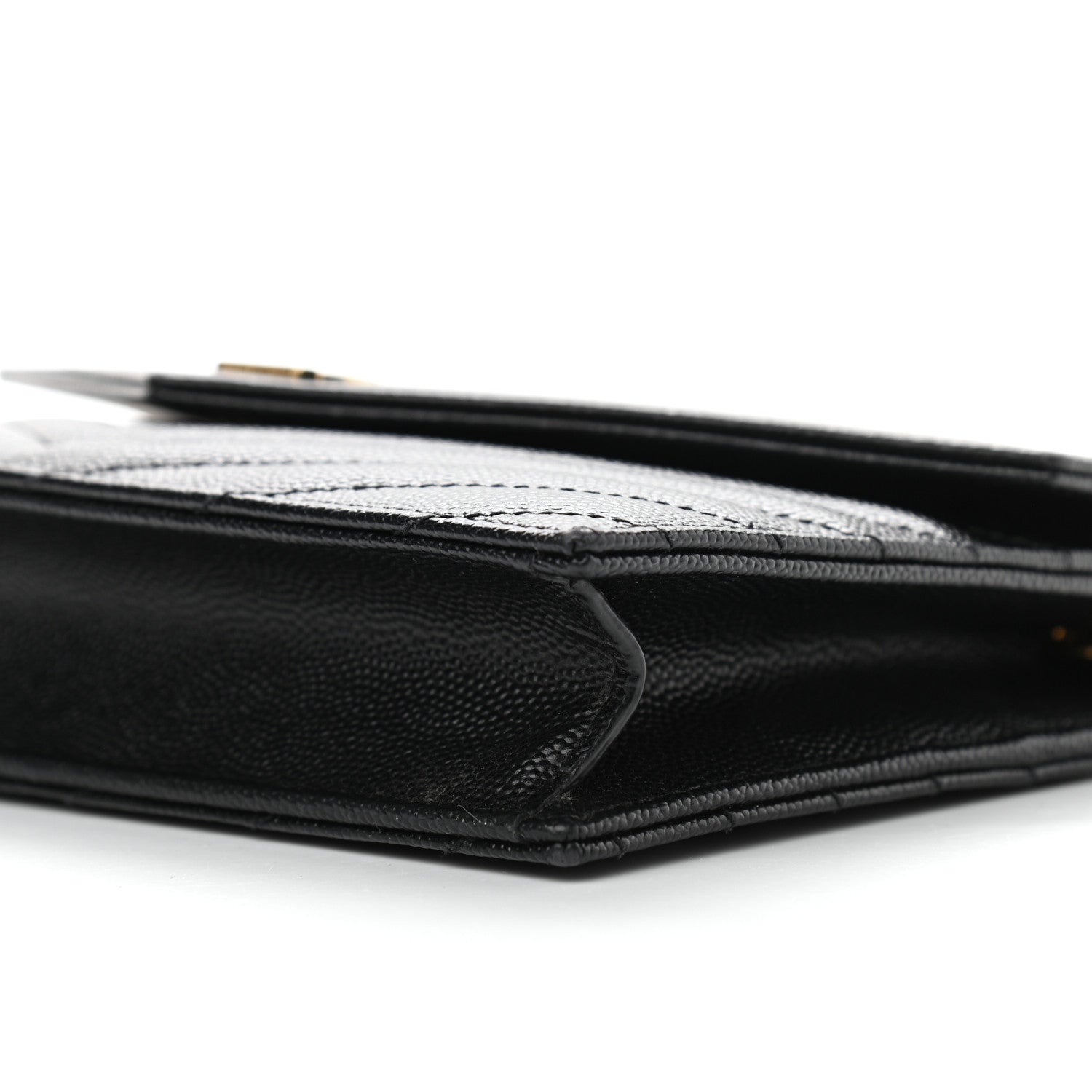 Saint Laurent Grain De Poudre Matelasse Chevron Monogram Envelope Chain Wallet Black 10 of 10