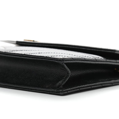 Saint Laurent Grain De Poudre Matelasse Chevron Monogram Envelope Chain Wallet Black 10 of 10