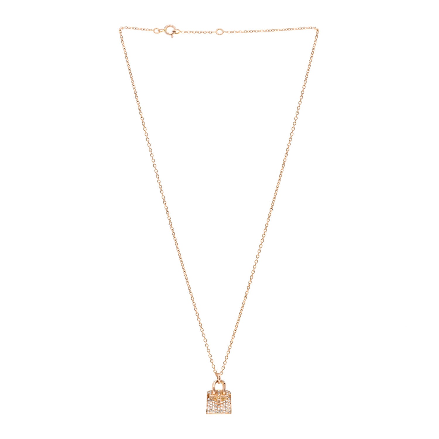 Hermes 18K Rose Gold Diamond Birkin Amulette Pendant Necklace 3 of 5