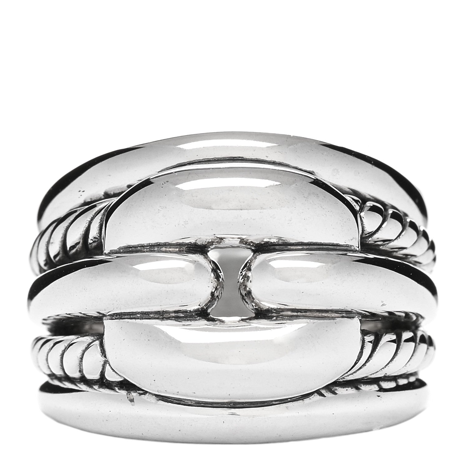 David Yurman Sterling Silver Thoroughbred Cushion Link Ring 52 6 1 of 3