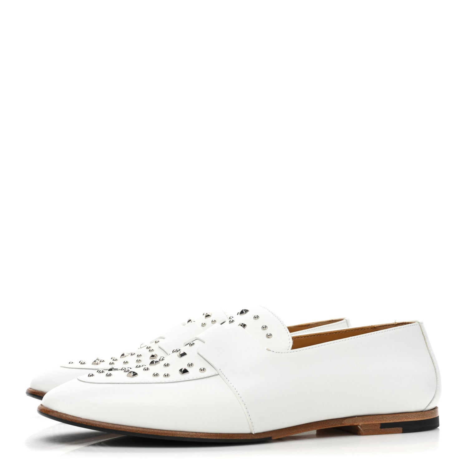 Hermes Calfskin Studded Womens Ancora Moccasin Loafers 37.5 White 3 of 10