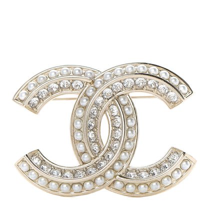 Chanel Crystal Pearl Chain Mania CC Earrings Gold 1 of 3