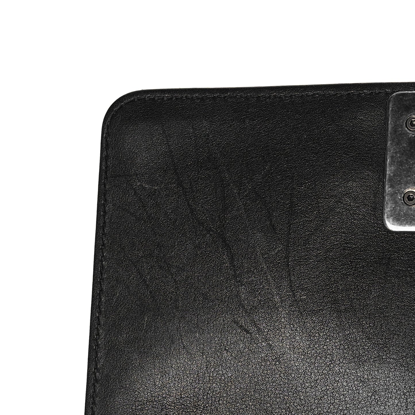 Calfskin Woven Small Boy Flap Black White