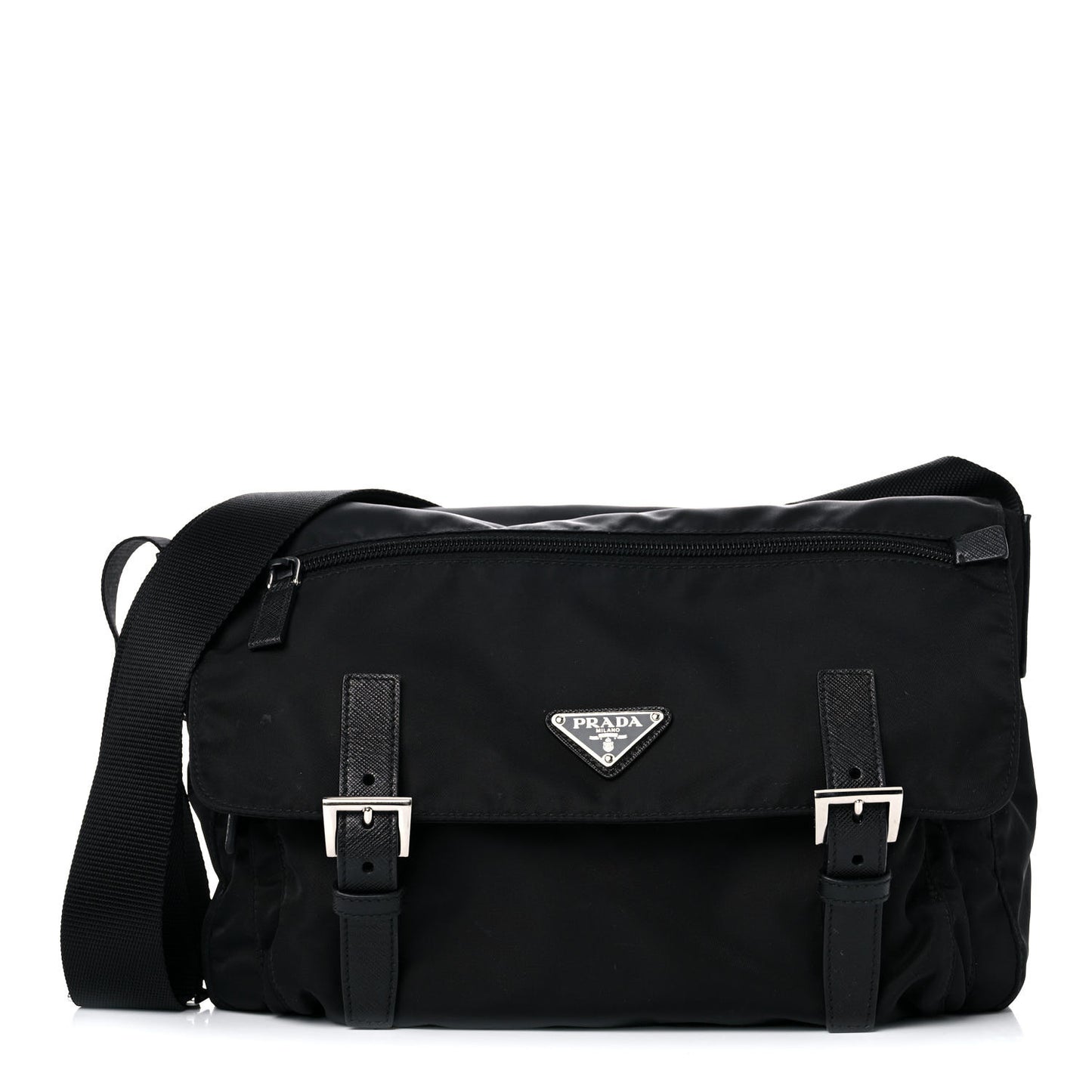 Tessuto Nylon Saffiano Messenger Bag Black