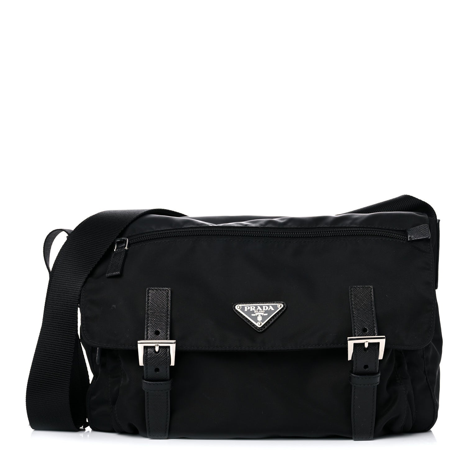 Prada Tessuto Nylon Saffiano Messenger Bag Black 1 of 15