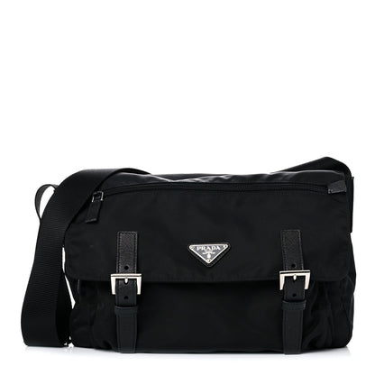 Prada Tessuto Nylon Saffiano Messenger Bag Black 1 of 15