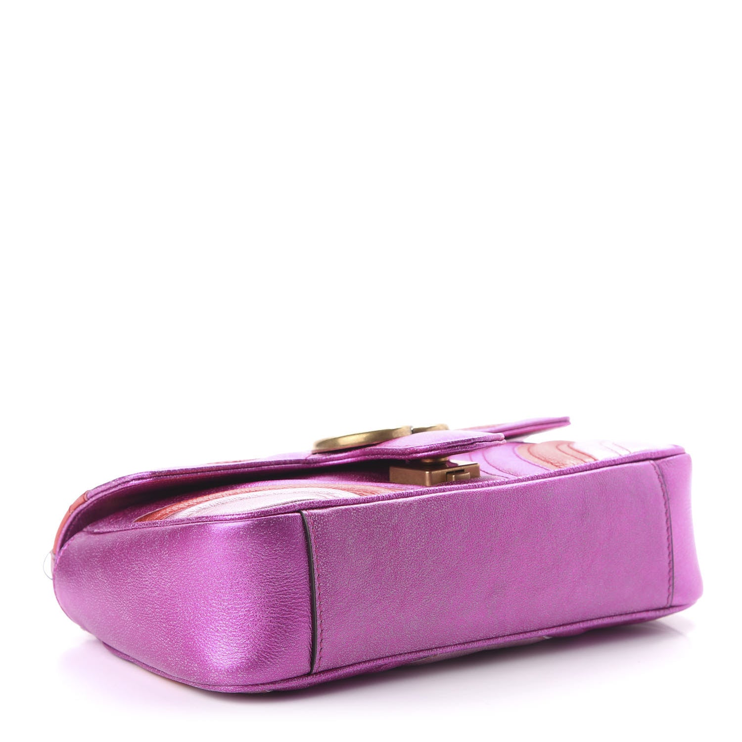 Gucci Metallic Calfskin Matelasse Mini GG Marmont Shoulder Bag Fuchsia 4 of 10