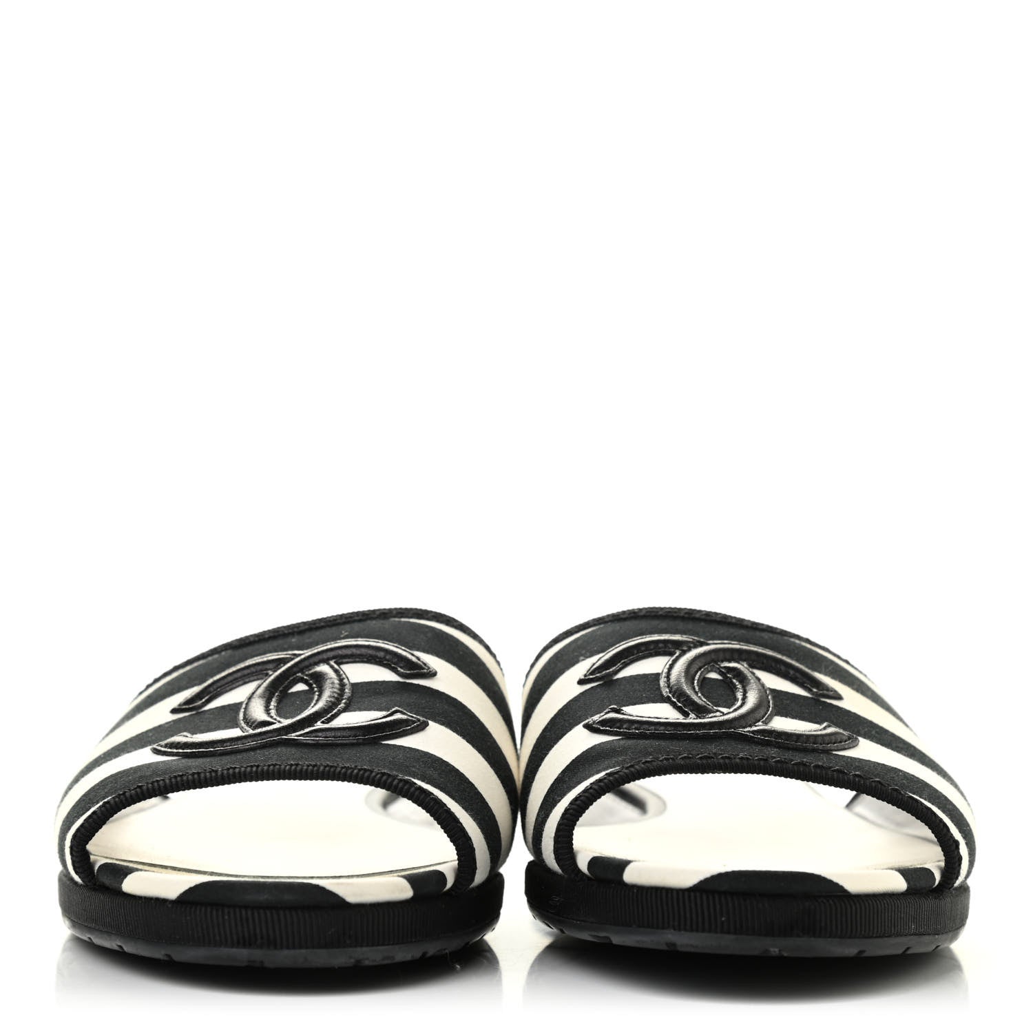 Chanel Striped CC Mules 38 Black White 2 of 10