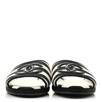 Chanel Striped CC Mules 38 Black White 2 of 10