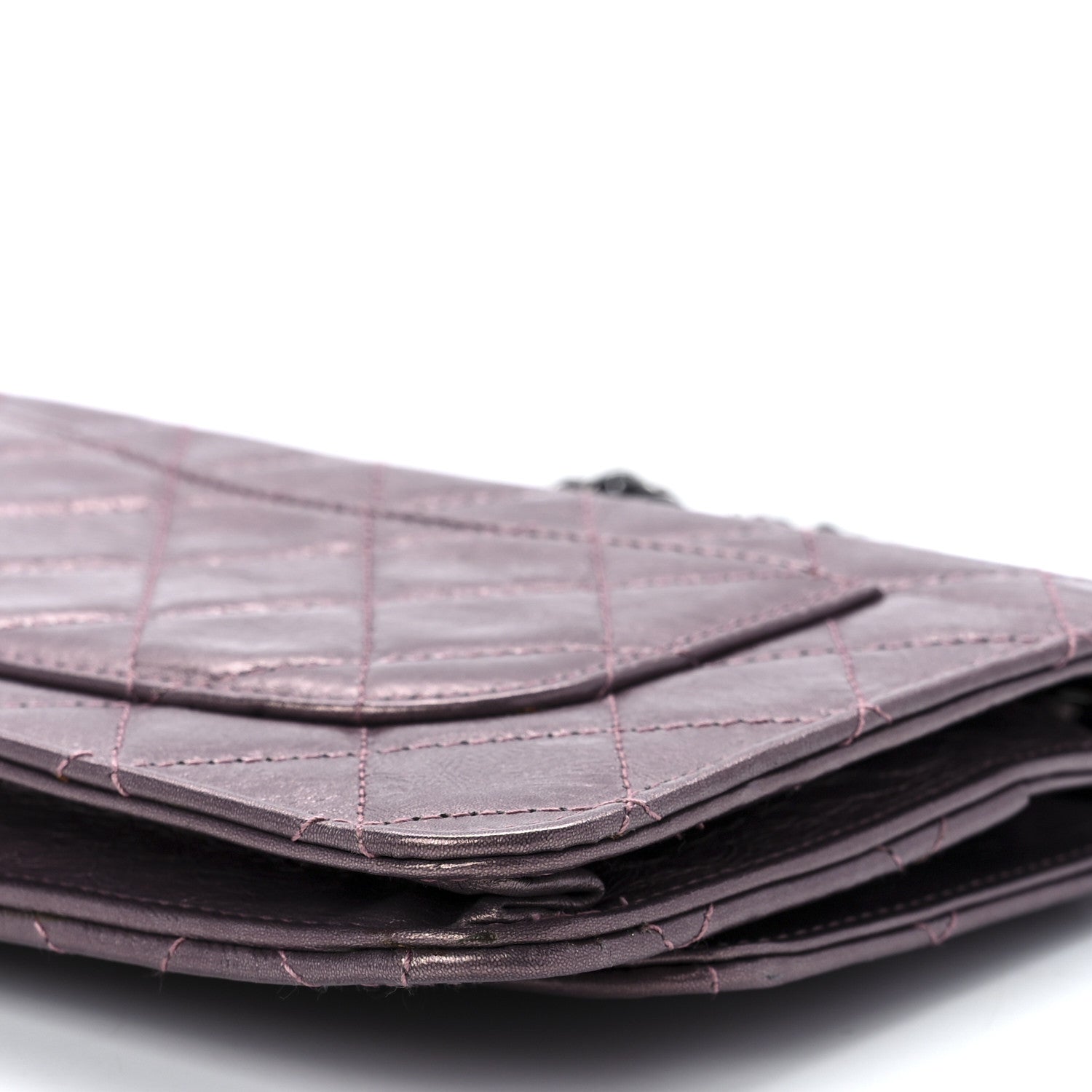 Chanel Metallic Aged Calfskin Quilted 2.55 Reissue Wallet on Chain WOC Purple 12 of 13
