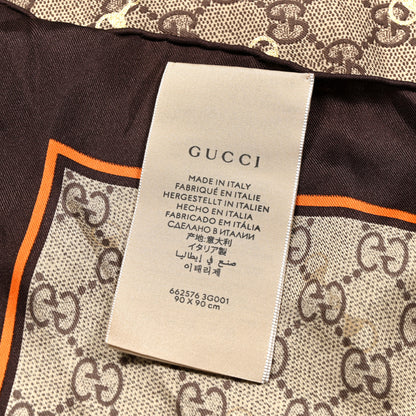Gucci Silk Twill GG Monogram GG Gold Horsebit Square Scarf Brown Orange 4 of 5