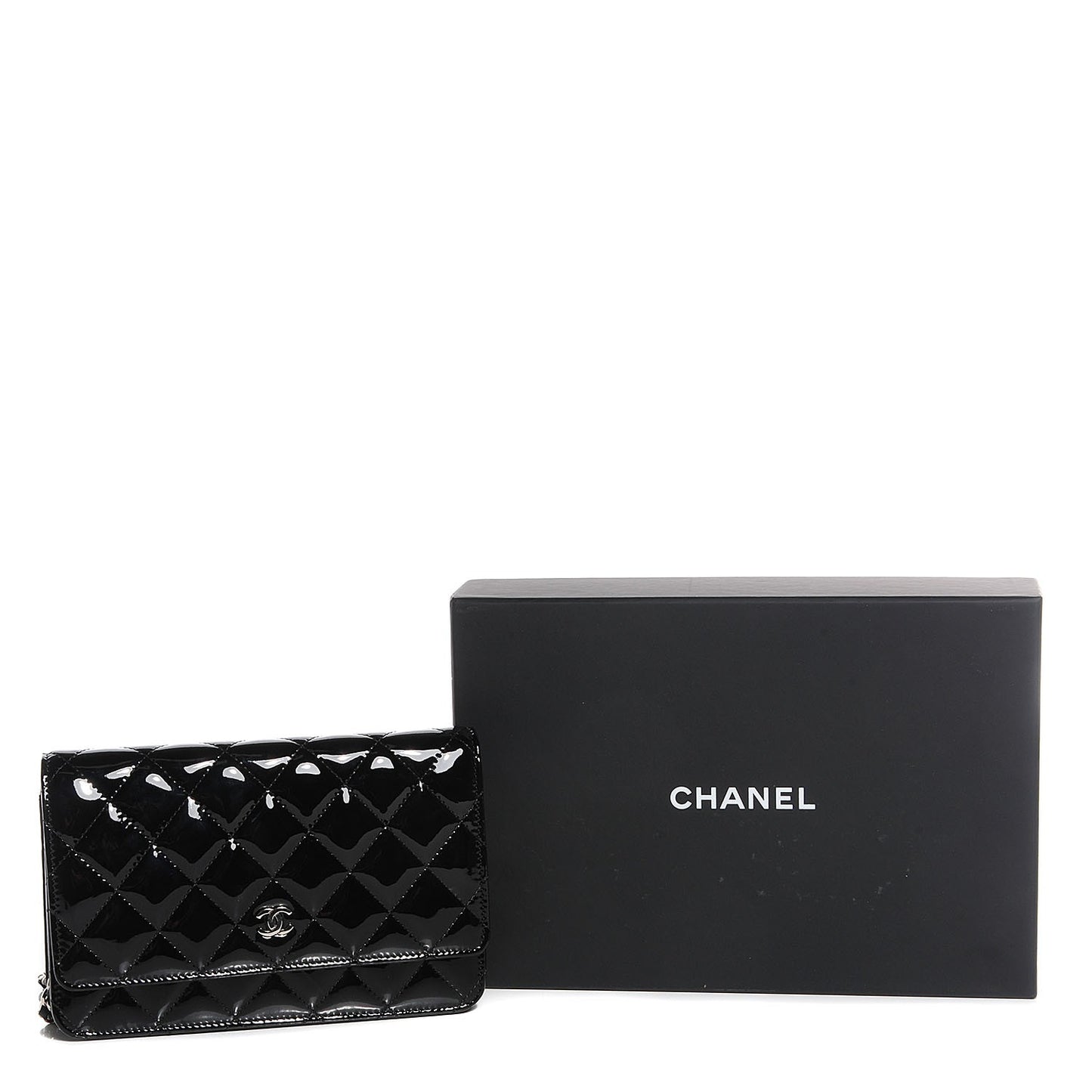 Patent Quilted Wallet On Chain WOC Black