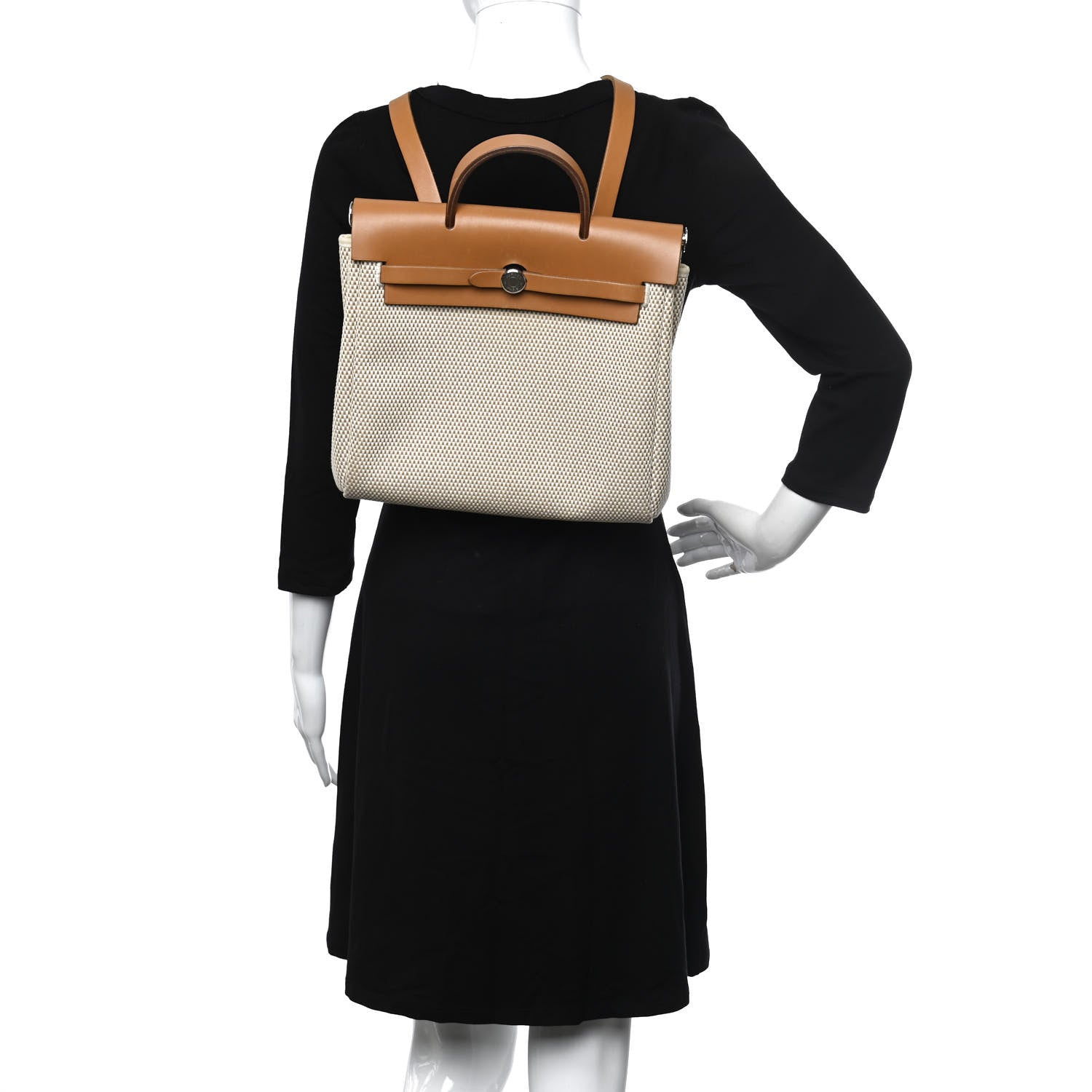 Hermes Toile Vache Calfskin Herbag 30 PM Backpack Natural 2 of 20